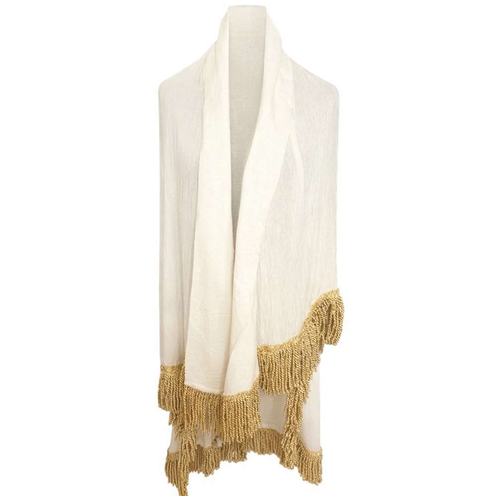 Amazi White Tassel Beach Cover-Up Shawl